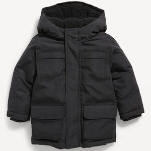 Black Hooded Fleece Water Resistant Expedition Parka Jacket